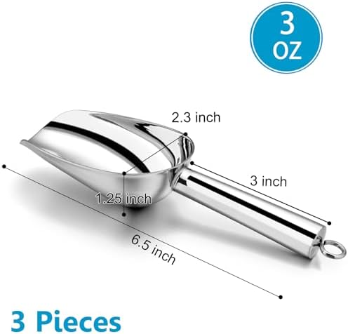 P&P CHEF Ice Scoop Set of 3, Stainless Steel food Scoop, 3+3+3 Oz & Silver
