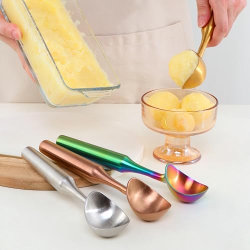 Ice Cream Scoop - Heavy Duty Stainless Steel Icecream Scooper, 9 inches Nonstick Anti-Freeze Ice Cream Scooper for Gelato, Sorbet, Cookie Dough, Melon, Sundae - Dishwasher Safe (Gold)