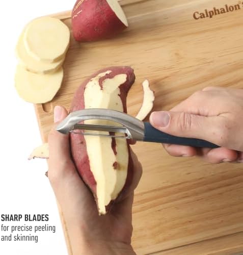 Calphalon Stainless Steel Vegetable Peeler with Swivel Blade, Ergonomic Non-Slip Grip Handle for Fruits & Vegetables, Kitchen Peeler for Smooth Peeling & Meal Prep