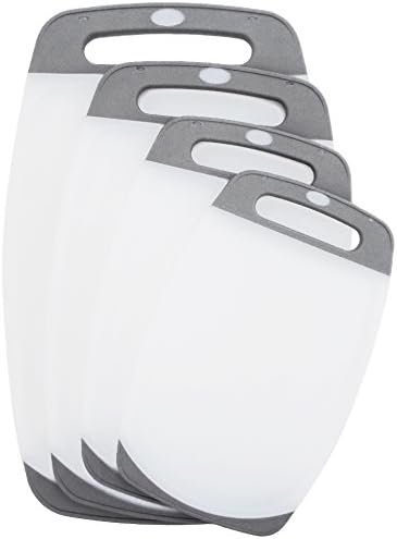 Clean Cut Cutting Board Set - 4 Piece Non-Slip Poly Plastic Kitchen Chopping Boards - Gray & White