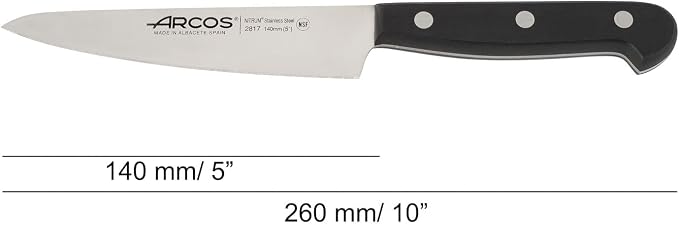 Arcos Chef Knife 5 Inch Stainless Steel. Cooking Knife to Cut and Peel Fruits and Vegetables. Ergonomic Polyoxymethylene Handle and 140mm Blade. Series Universal. Color Black