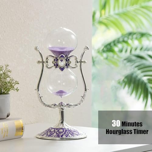 Sanduhr 30 Minuten,Hour Glass,360° flip Metal Vintage Hourglass,Hourglass Decor,for Home Decoration Office Desk Wedding Party Decor Kitchen Timer (Purple Sand)