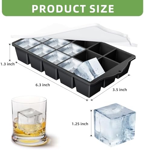 FANYITY Silicone Ice Cube Tray with Lid, Black, Pack of 4 Ice Cube Moulds, Silicone Mould, BPA-Free, Stackable Ice Cube Tray, Ice Cube Trays for Baby Porridge, Cocktail, Whiskey, Coffee