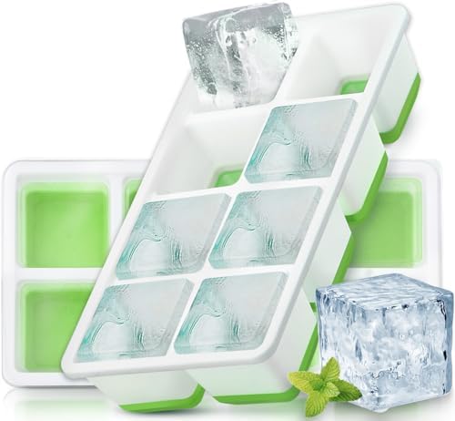 Large Ice Cube Molds, FURNSII 2 Pack Silicone Large Square Ice Cube Trays with Lids BPA Free, Easy-Release & Stackable 1.8'' Big Ice Cube Tray for Freezer Cocktail Whiskey Coffee