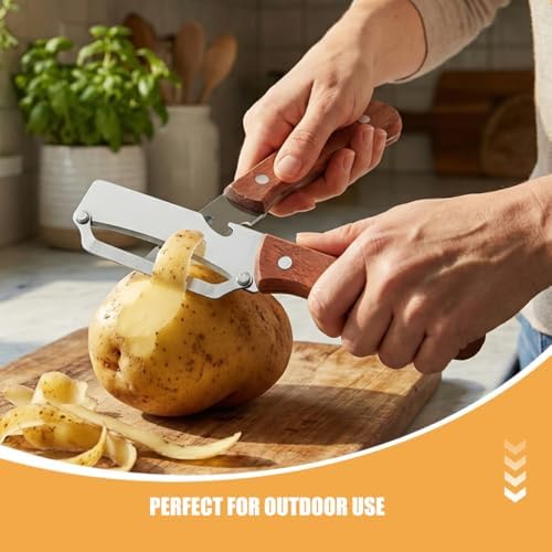 Alipis 4pcs Vegetable Peeler With Bottle Opener, Handheld Fruit Peeler Set For Kitchen - Ergonomic Wood Handle, Stainless Steel Blade For Zucchini, Sugarcane, Cheese, Outdoor Picnic