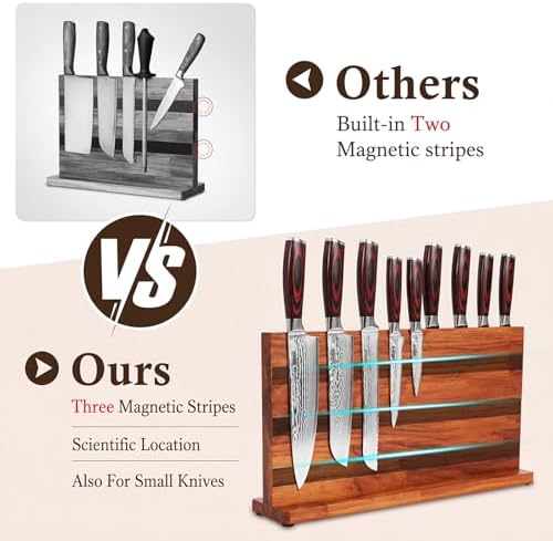 Hushee Extra Large Magnetic Knife Block Holder 15.75 Inches Acacia Wood Knife Block Rack Magnetic Universal Stand with Strong Enhanced Magnets Strip Kitchen Storage Cutlery Organizer Without Knifves