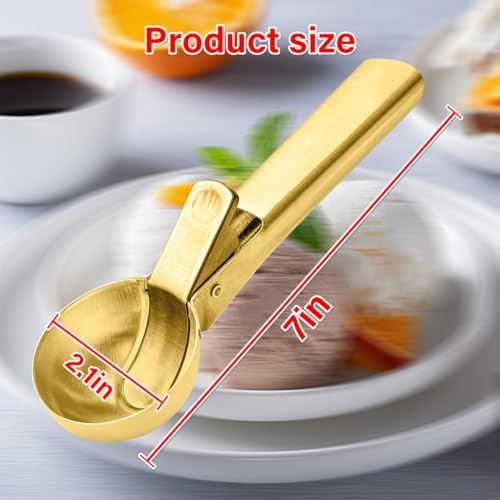Ice Cream Scoop,Portable Stainless Steel Ice Cream Scoop with Trigger and Comfortable Handle,Icecream Scoop Spoon Perfect for DIY Ice Cream,Fruit,Cookie (golden)