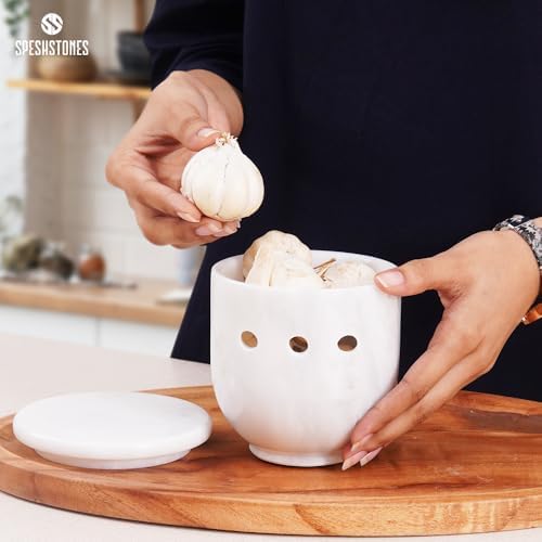 Marble Garlic Keeper With Lid for Kitchen Counter Decor