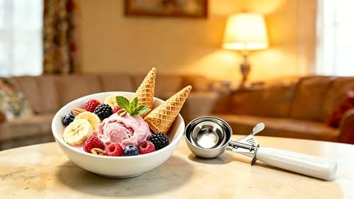 TOPKITCHEN Commercial-Grade Ice Cream Scoop 5.33 oz, 18/8 Stainless Steel Cookie Scoop with Plastic Handle, Portion Control Disher Scoop for Bakeries,Restaurants & Dessert Shops, #6, White