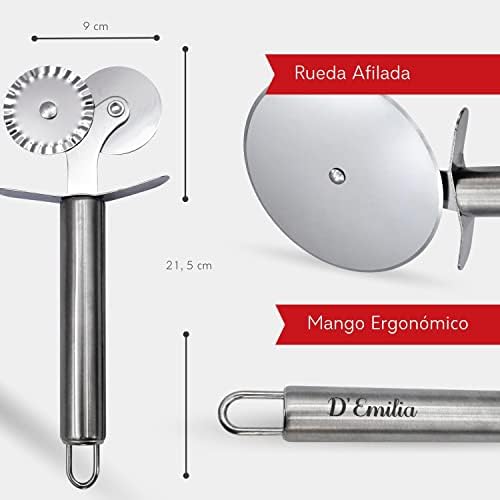 D'Emilia Professional Stainless Steel Double Pizza Cutter for Kitchen Use, Sharp Double Wheel 4 cm Diameter, Multipurpose Cutter Durable and Easy Cleaning