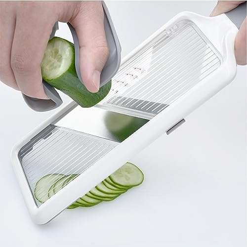 ZKIRON Mandoline Slicer Safety Set – Multi Handheld Mandoline Slicer with 2 Safety Hand Guards – Adjustable Blades, Secure Grip & Enhanced Protection for Fast Meal Prep (Gray)