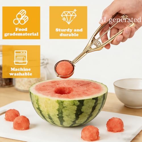 Gold Ice Cream Scoop 304 Stainless Steel Cookie Scoops for Baking Melon Baller with Trigger 3 Sizes (Gold, M)