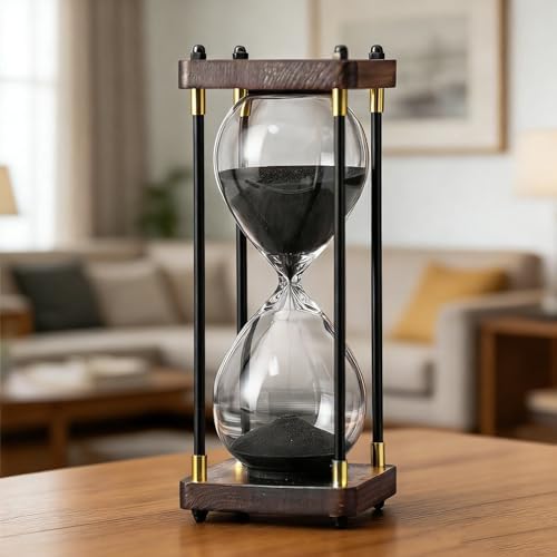 Large Hour Glass Sand Timer, 60 Minute Sand Clock with Wooden Frame, Hourglass Timer(Black)