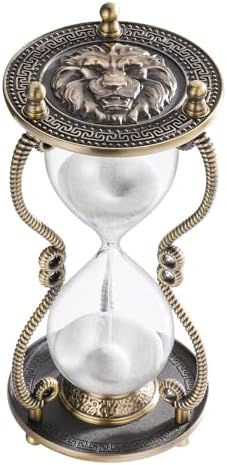 CNCJ Hourglass Sand Timer 60 Minute:Large Lion Brass Carved Sand Clock,Vintage White Sand Watch 60 Min,Unique Reloj De Arena,Hour Glass Sandglass for Gifts,Office,Desk Decorations