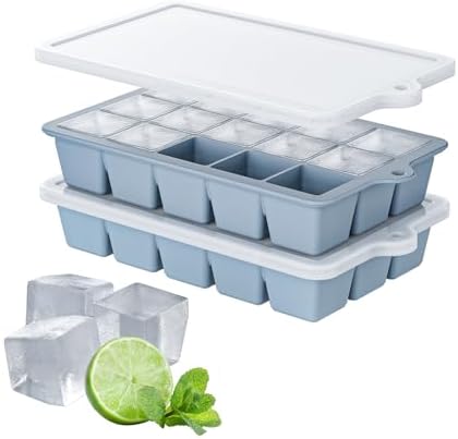 Silicone Ice Cube Tray 2 Pack, HANCELANT Ice Cube Mold, Ice Trays for Freezer with Lid for Whiskey, Cocktail, Drinks and Food, Freezer, BPA Free, Easy Release