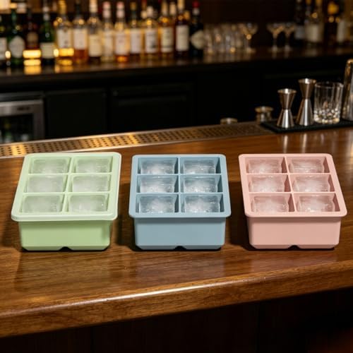Ice Cube Trays for Freezer, Ice Cube Tray 3 Pack, Large Square Silicone Ice Cube Molds with Leak-Proof Removable Lid, BPA Free Flexible Stackable Ice Molds for Whiskey & Cocktails