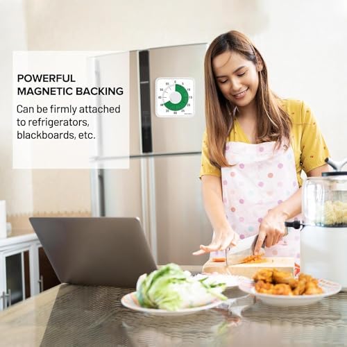 Secura 60-Minute Visual Countdown Timer, 7.5-Inch Oversize Classroom Visual Timer for Kids and Adults, Durable Mechanical Kitchen Timer Clock with Magnetic Backing (White-Green)