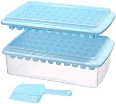 2 Pack Ice Cube Tray with Lid and Bin for Freezer, Easy Release 55 Nugget Ice Tray with Cover, Storage Container, Scoop. Perfect Small Ice Cube Maker Tray & Mold. Flexable Durable Plastic, BPA Free