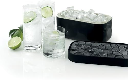 Lékué Ice Box | Black | Ice Cube Tray For Freezer With Lid & Bin | Made With 100 Percent Platinum Silicone | Elegant And Retro Style Ice Cubes | For Cocktails, Ice Tea & Coffee And More |