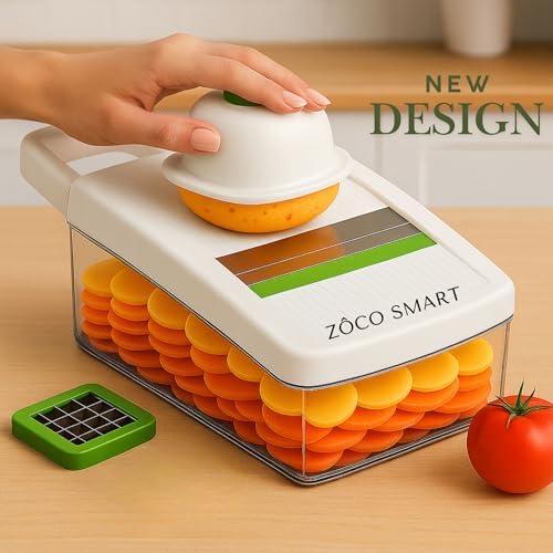 Vegetable Chopper & Mandoline Slicer – 14-in-1 Food Chopper, Vegetable Cutter, Dicer & Kitchen Slicer with 8 Stainless Steel Blades, Onion Chopper, Non-Slip Base & Safety Hand Guard by Zôco Smart
