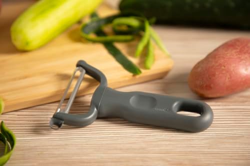 Kuhn Rikon Family Y Peeler, Vegetable Peeler with Straight Stainless Steel Blade, Potato Peeler for Fruits and Vegetables, Grey