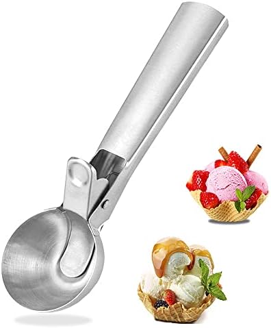 Ice Cream Scooper Stainless Steel, Cookie Scoopwith Trigger Heavy Duty Metal Icecream Scoop,Cookie Scoop Large Size Perfect For Frozen Yogurt, Gelatos, Sundaes (B-Silver)