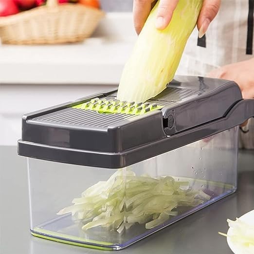 Multifunctional Vegetable Chopper and Dicer - Food Slicer With Replaceable Blades for Onions and More (Grey)