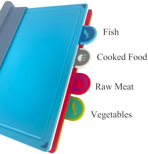 Cutting Board Set with Storage Stand,4 Colour Plastic Cutting Board Set with Food Icon,Suitable for Different Foods