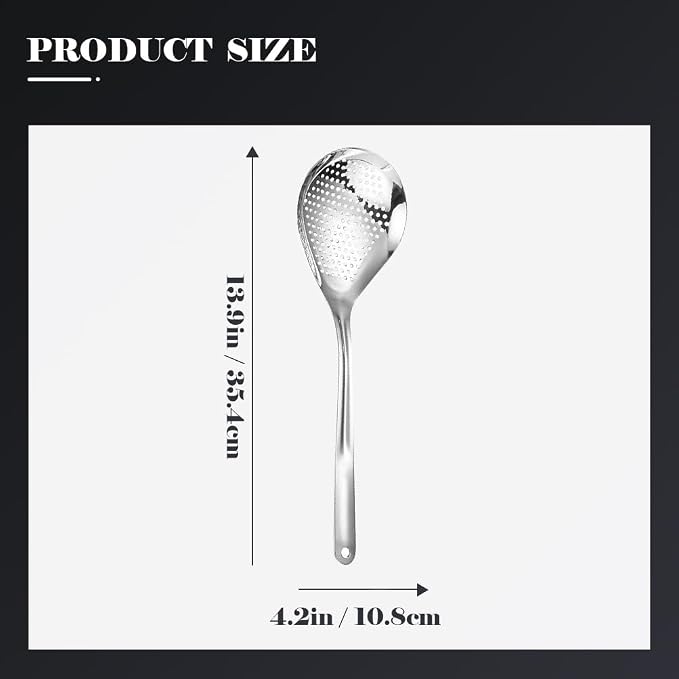 Hemoton Stainless Steel Skimmer Slotted Spoon for Frying and Hot Pot Cooking 13.93 Inch Large Strainer Ladle for Oil Draining and Food Scooping