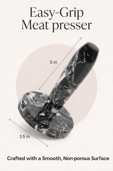 Marble Meat Pounder Tenderizer 5" Inches Black Handmade Round Chicken Flattener Tool - Works Great As A Smash Burger Press - Meat Flattener for Steak, Chicken, Pork