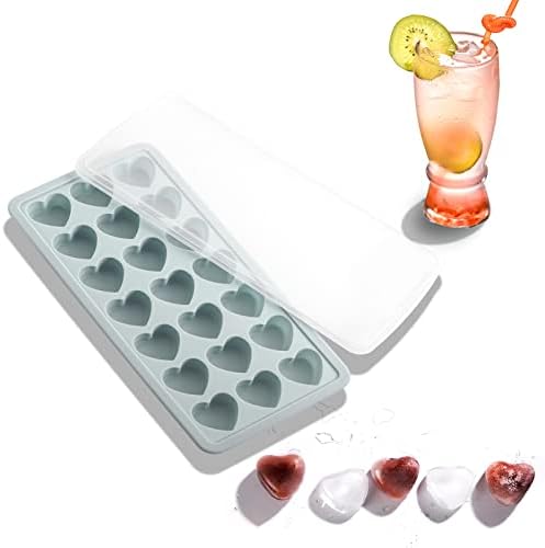 Heart Shape Ice Cube Tray, 21 Holes Silicone Ice Cube Mold with Removable Lid Flexible for Whiskey Cocktail Chocolate (Gray)