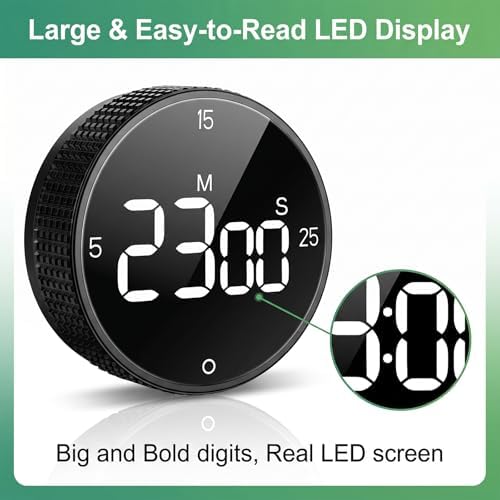 Digital Kitchen Timer, Magnetic Visual Pomodoro Clock with Large LED Display, 3 Preset Times (5/15/25) for Cooking Baking Fitness