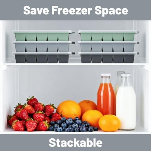 Silicone Ice Cube Tray 2 Pack - EASY RELEASE ice cube tray with lid, BPA Free Ice Cubes Trays for Freezer,ice cube mold for Cocktail,Whiskey (Grey)