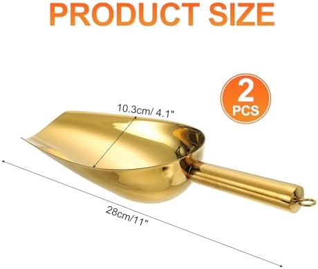 uxcell 2pcs Metal Ice Scoop, 11" x 4.1"Stainless Steel Ice Scooper for Kitchen Party Bar Wedding Use, Gold