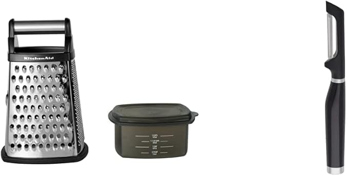 KitchenAid Gourmet 4-Sided Stainless Steel Box Grater (10 inches tall, Black) and KitchenAid Classic Euro Peeler (Black)