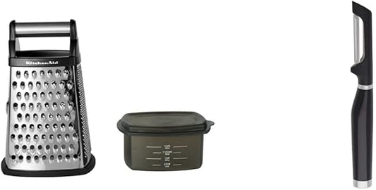 KitchenAid Gourmet 4-Sided Stainless Steel Box Grater (10 inches tall, Black) and KitchenAid Classic Euro Peeler (Black)