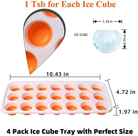 Ice Cube Trays with Lids BPA Free, 4Pack Easy Release Silicone Ice Cube Trays for Freezer 84 Sphere Ice Tray with Stackable No Spill Covers, Dishwasher Safe,Orange&Yellow