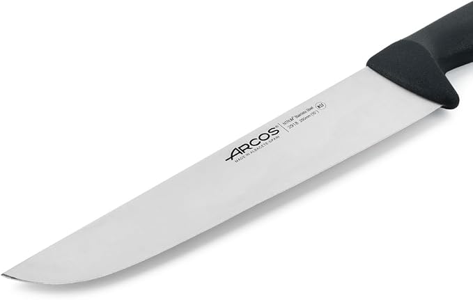 Arcos Range Butcher Knife 10 inch Nitrum Stainless Steel. Steak Knife. Polypropylene Black Handle. Color Identification System for Prolonged and Heavy Use. Series 2900. Color Black.