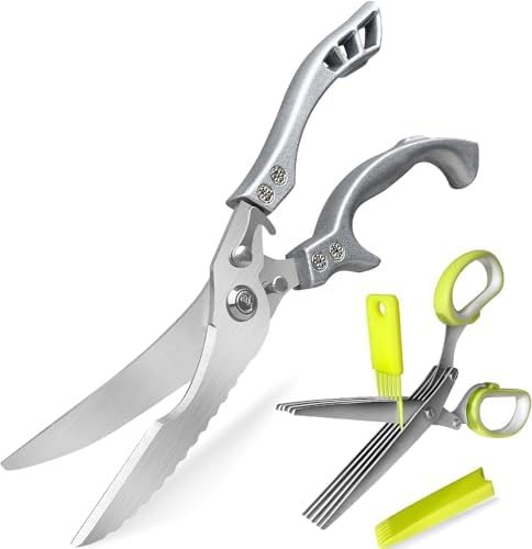 2 Pack Kitchen Scissors with Herb Scissors, Poultry Shears Heavy Duty, Stainless Steel Poultry Shears for Turkey, Chicken, Thanksgiving, Christmas Day