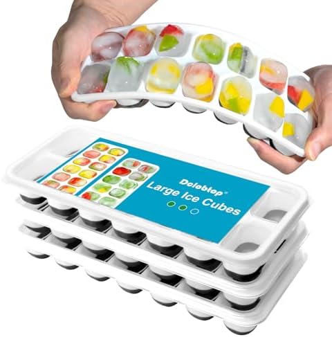 DclobTop Ice Cube Trays for Freezer - 3 Pack 42 Ice Cubes, Easy to Release Plastic Silicone Trays with Spill-Resistant Lids, Reusable Stackable Tray for Cocktails, Drinks and Coffee, BPA-Free,Black