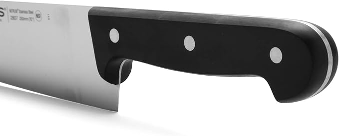 Arcos Chef Knife 10 Inch Stainless Steel. Professional Cooking Knife For Cutting Variety of Foods. Ergonomic Polyoxymethylene Handle and 250 mm Blade. Series Universal. Color Black