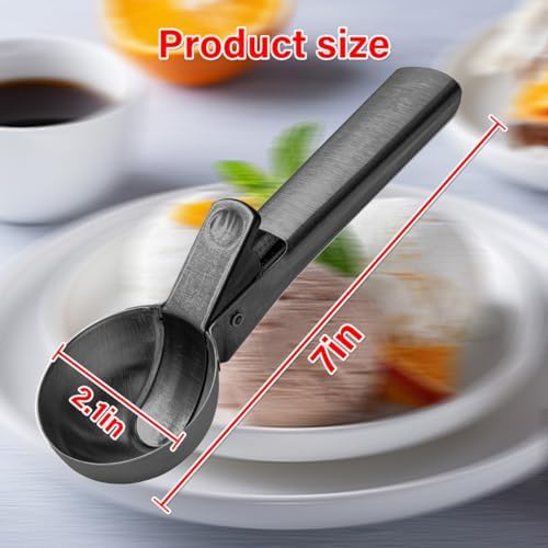 Ice Cream Scoop,Portable Stainless Steel Ice Cream Scoop with Trigger and Comfortable Handle,Icecream Scoop Spoon Perfect for DIY Ice Cream,Fruit,Cookie (black)