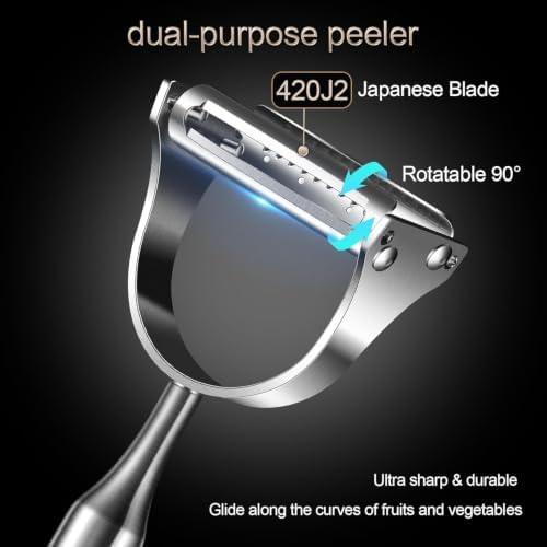 2-in-1 Julienne Vegetable Peeler, Stainless Steel Peeler & Shredder