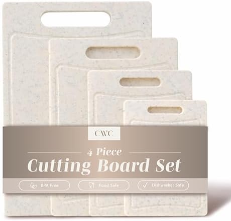 COOK WITH COLOR Non-Slip Cutting Board Set – Kitchen Essentials with Easy Grip Handle for Meat, Veggies, and Fruits, 4 Cutting Boards, Speckled White