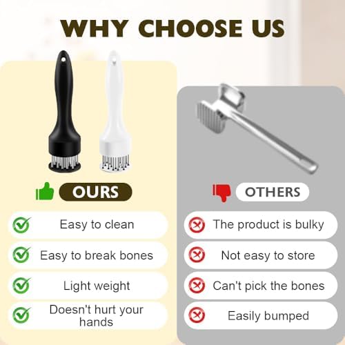 Stainless Steel Meat Tenderizer, 2026 New Stainless Steel Meat Tenderizer Needle 21 Pin Steak, Ultra Sharp Needle Blades Chicken BBQ Kitchen Cooking Tool, With Pounding Steak Mallet Tool (2-Mix)