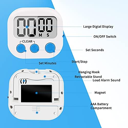 6 Pack Small Digital Kitchen Timer Magnetic Back and ON/Off Switch,Minute Second Count Up Countdown (Multicolored)