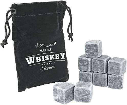 Marble Whiskey Stones – Natural Reusable Chilling Rocks for Whiskey & Bourbon, Silver Finish, One Size