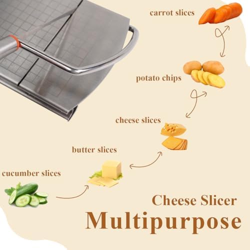 Cheese Slicer, Multipurpose Stainless Steel Cheese Slicers for Block Cheese with Sharp Blade and Scale, Cheese Cutter for Cheese, Butter, Sausage Ham, Cucumber and More