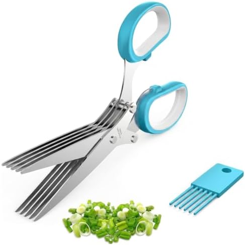 Multipurpose 5 Blade Herb Scissors,2026 Kitchen Herb Shears Herb Cutter with Cover and Cleaning Comb for Chopping Basil Chive Parsley (Blue-1pc)