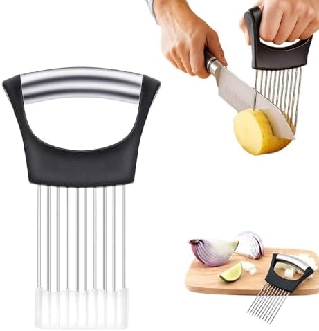 Onion Holder for Slicing, 2026 New Stainless Steel Onion Slicer Vegetable Chopper,Cutter for Meat, Onion, Potato, Tomato,Fruit,Food Slicer Assistant Tool,kitchen gadgets (Black 1PC)